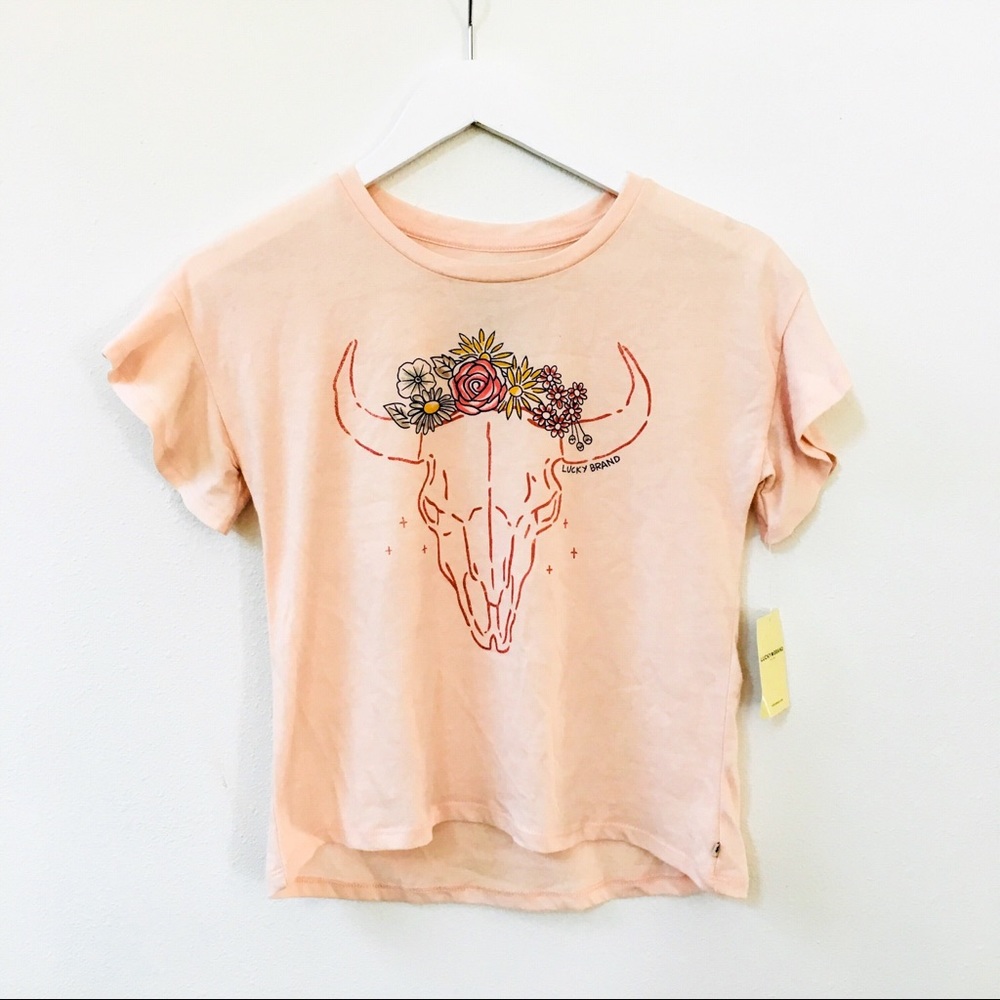 Lucky Brand ^ Floral Longhorn Pink Tee